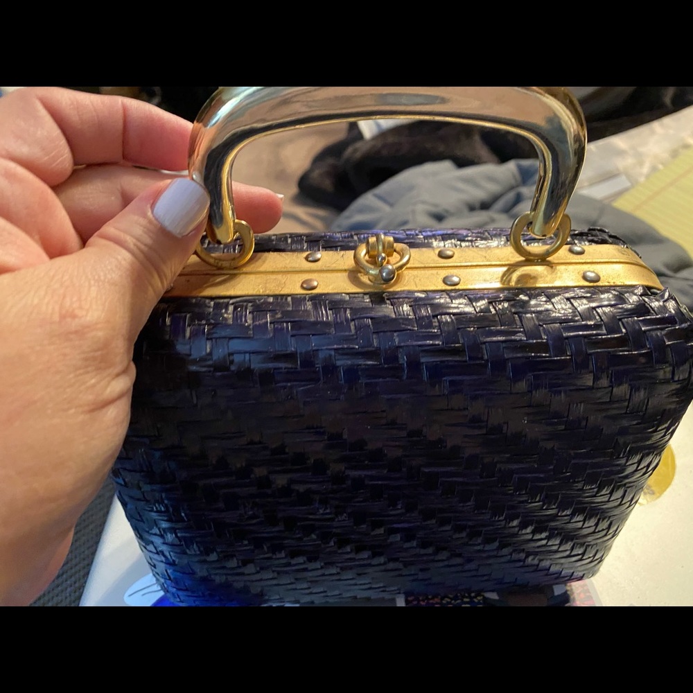 Vintage Blue Lesco Lona Wicker Bag
